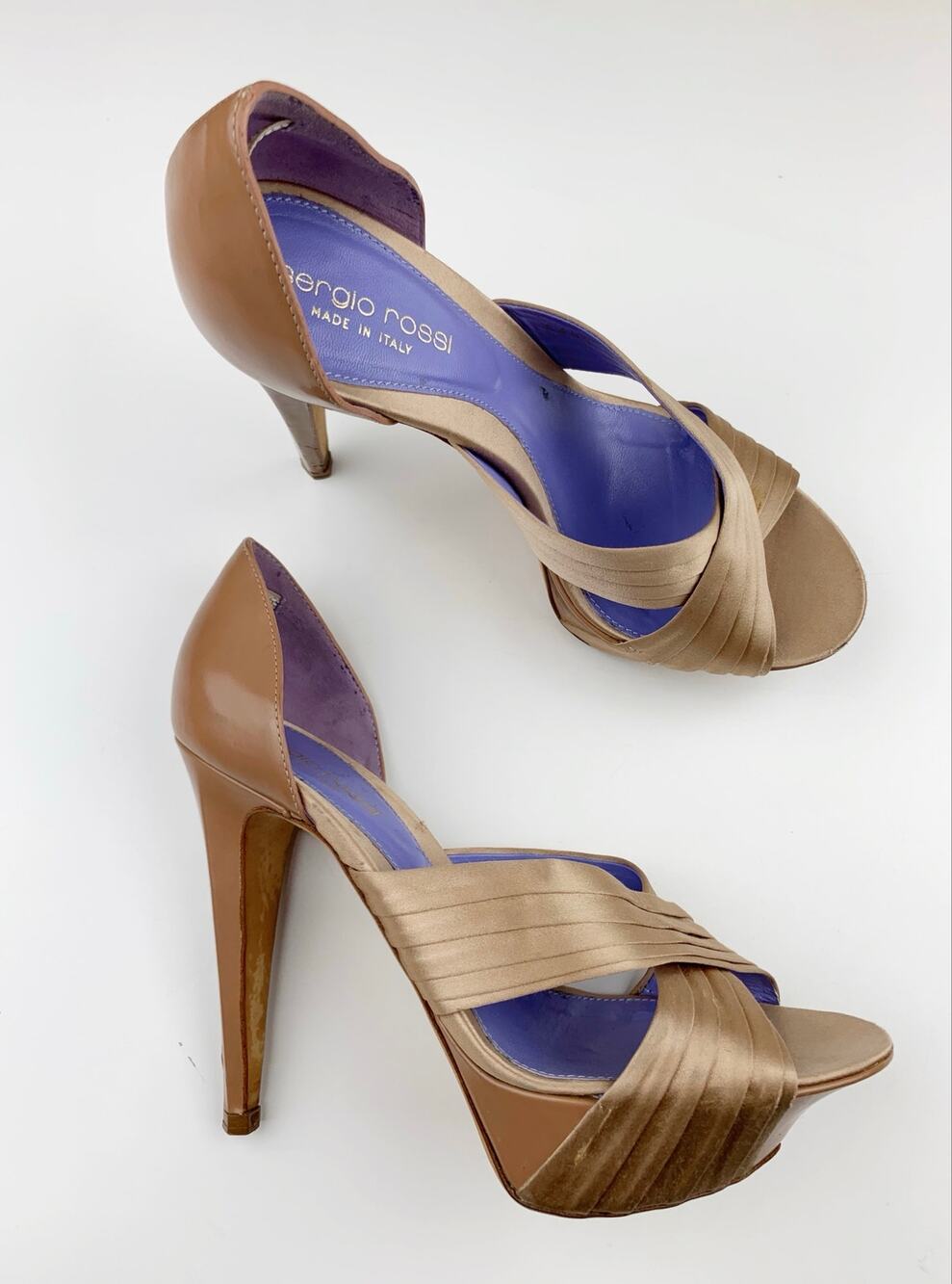 Sergio Rossi Platform Stiletto Sandals High Heels Tan Leather Womens 36.5 US 6.5